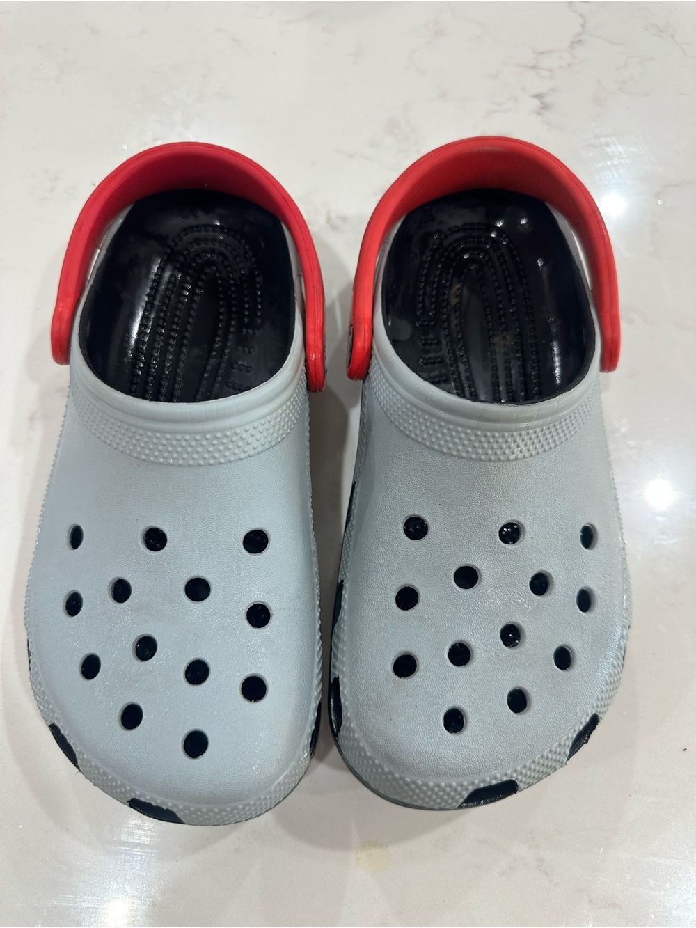 Kids Gray CROCS shoes with Red Strap